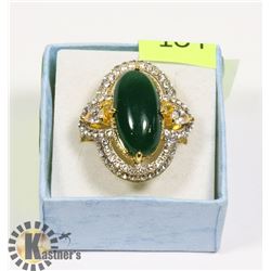 GOLD TONE, CZAND LAB CREATED OVAL JADE FANCY HALO