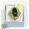 Image 1 : GOLD TONE, CZAND LAB CREATED OVAL JADE FANCY HALO