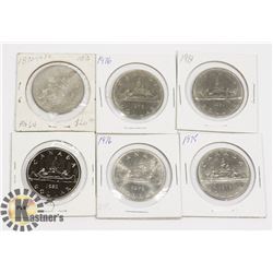 LOT OF 6 CANADIAN $1 COINS - 1970 - 1981