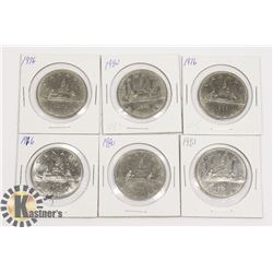LOT OF 6 CANADIAN $1 COINS - 1976 - 1981