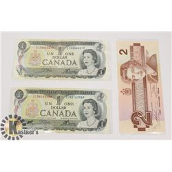TWO CANADIAN 1972 $1 BILLS & ONE 1986 $2 BILLS