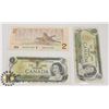 Image 1 : TWO CANADIAN 1972 $1 BILLS & ONE 1986 $2 BILLS