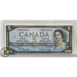 1954 CANADIAN $5 BILL SERIAL KS685697 B/R