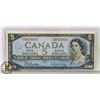 Image 1 : 1954 CANADIAN $5 BILL SERIAL KS685697 B/R