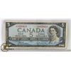 Image 1 : 1954 CANADIAN $5 BILL SERIAL LX1029421 B/R