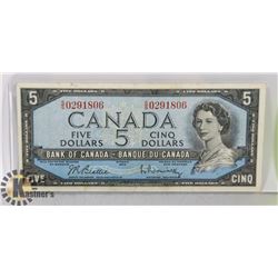 1954 CANADIAN $5 BILL SERIAL SS0291806 B/R