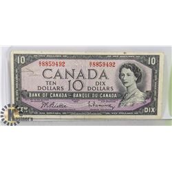 1954 CANADIAN $10 BILL SERIAL GV8859492 B/R