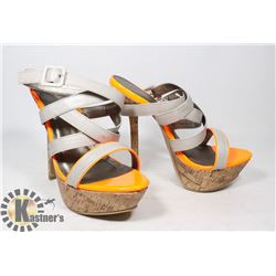 ORANGE WITH SILVER TRIM STILETTOS, SIZE - 8.5
