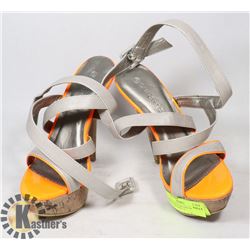 ORANGE WITH SILVER TRIM STILETTOS, SIZE - 6