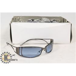 BOX OF BLACK METAL DESIGNER SUNGLASSES WITH BLUE