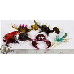 6 X GLASS COLORED CRYSTAL & BLOWN FIGURES
