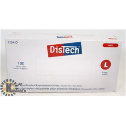 BOX OF 100 NEW  SZ L DISTECH VINYL MEDICAL EXAM