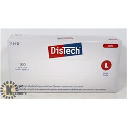 BOX OF 100 NEW  SZ L DISTECH VINYL MEDICAL EXAM