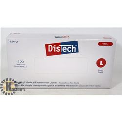 BOX OF 100 NEW  SZ L DISTECH VINYL MEDICAL EXAM