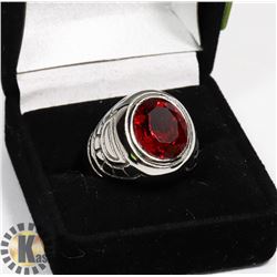 NEW MEN'S RING WITH RED STONE - SIZE 9 -