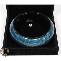 TEAL WOODEN BANGLE BRACELET WITH SPIRAL DESIGN