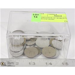 CONTAINER OF WORLD COINS SILVER AND MORE