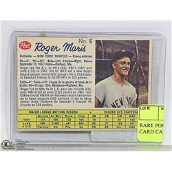 POST MLB ROGER MARIS # 6 CARD CANADA ONLY 1961