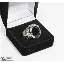NEW MEN'S RING WITH BLACK STONE - SIZE 10 -
