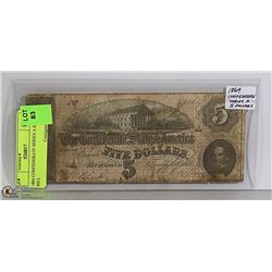 1864 CONFEDERATE SERIES A $5 BILL