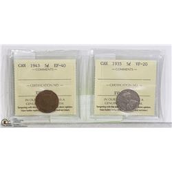 GRADED 1943 AND 1935 FIVE CENTS