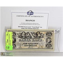 1800'S SCREEN USED DJANGO $10 CANAL BANK NOTE