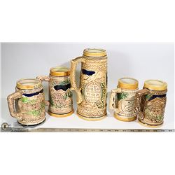 FLAT OF BEER STEINS 1 LARGE, 4 REGULAR