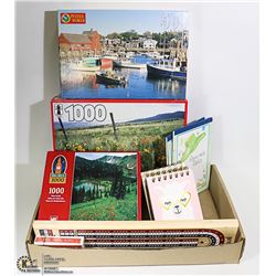 3 PUZZLES NEW IN THE BOX 4 NOTE PADS