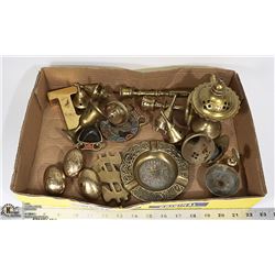 19 BRASS ORNAMENTS, INSCENCE, ASHTRAY