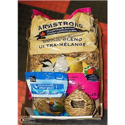 BIRD HOUSE + BIRD SEED, TREATS ETC. 33LBS