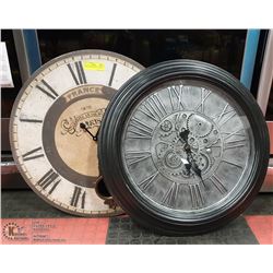 PAIR OF 22" ROUND WALL CLOCKS