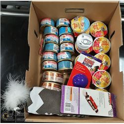CASE OF MIXED CAT FOOD + TOYS + TREATS