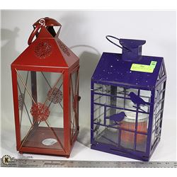 2 RED & PURPLE METAL LANTERNS 19 X 17