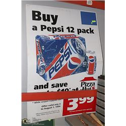 60" X 42" PEPSI GAS STATION DISPLAY AD SIGN