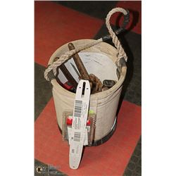 KUNY'S TOOL BAG WITH VARIOUS TOOLS, CRANE PARTS