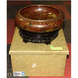 .LARGE BRASS TRIMMED CLOISSENT BOWLS