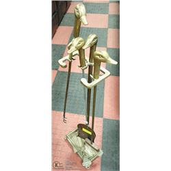 VINTAGE BRASS DUCK & BRASS FIREPLACE SET