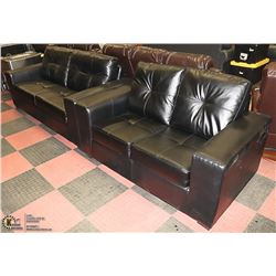 NEW BLACK LEATHERETTE SOFA WITH LOVE SEAT.