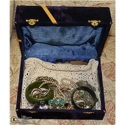 VELVET BOX FULL OF JEWELLERY