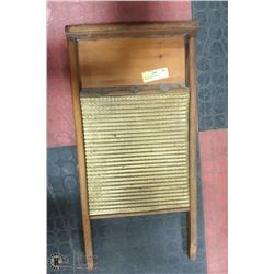 VINTAGE WOOD BRASS WASHBOARD