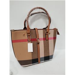 NEW BROWN PLAID 2 IN ONE TOTE PURSE