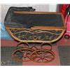 Image 1 : ANTIQUE WOOD BAMBOO BABY CARRIGE 1900'S