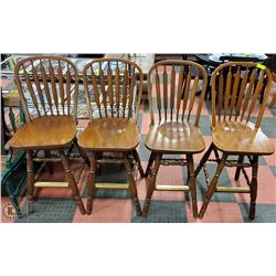 SET OF 4 OAK ARROWBACK BARSTOOLS, SEAT HEIGHT 30"