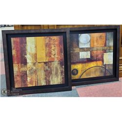 SET OF 2 WOOD FRAMED ABSTRACT PICTURES