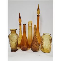 LOT OF 7 AMBER GLASS ORNAMENTS