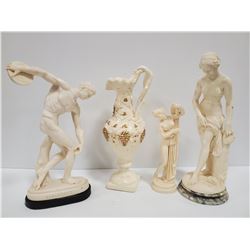LOT OF 4 GREEK STATUES (10" TO 15" TALL)