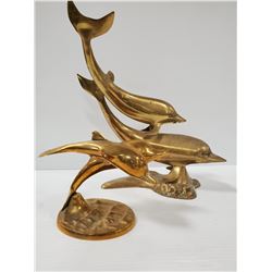 PAIR OF BRASS DOLPHINS 6" AND 12" TALL