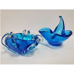 LOT OF 2 BLUE ART GLASS PIECES