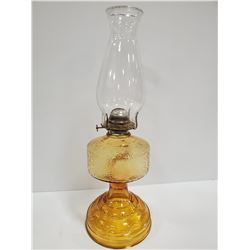 VINTAGE AMBER GLASS COAL OIL LAMP 18" TALL