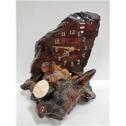 TABLE TOP BURLE WOOD CLOCK 15 X 16